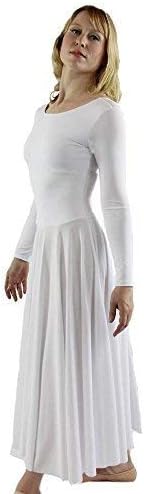 DANZCUE נשים שבח רופף בכושר באורך מלא שמלת ריקוד שרוול ארוך, לבן, SA, MA, LA BUNDLE