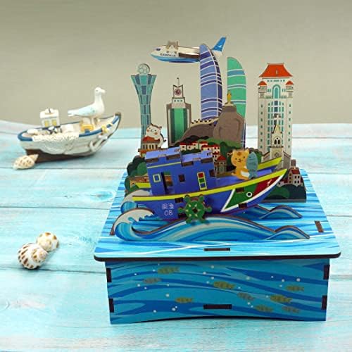 Tonecheer Xiamen City of the Ocean עם סירה נעה במנגינה של Canon Diy Diy Box תנועה מוזיקלית, תלת מימד חידה דקורטיבית מתנות ליום הולדת/חג המולד/יום השנה/חתונה/ולנטיין