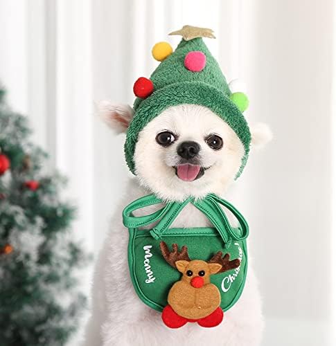 תחפושת לחג המולד לכלבים 2 מחשבים כובע וכובע ביב חיית מחמד חורף בגדים חמים לכלבים קטנים חתולים סנטה כובע חג המולד מתנה לכלבים