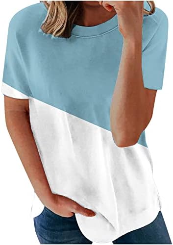 קצר שרוולים חולצה לנשים אופנה צבע בלוק עגול צוואר רזה בכושר טיז חולצה קיץ מקרית טוניקת חולצה חולצות
