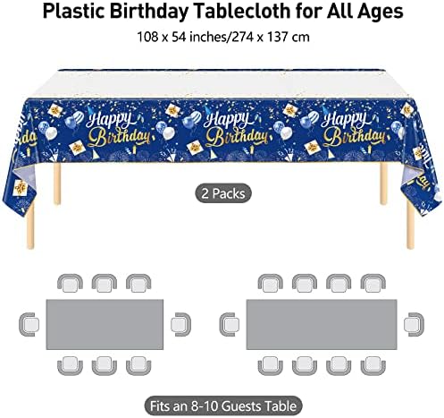 אנקו 2 חתיכות כחול יום הולדת שמח מפות שולחן מכסה מסיבת פלסטיק בד שולחן מכסה 108 על 54 אינץ ' עמיד למים מפות יום הולדת לקישוטי יום הולדת אספקת חתונה