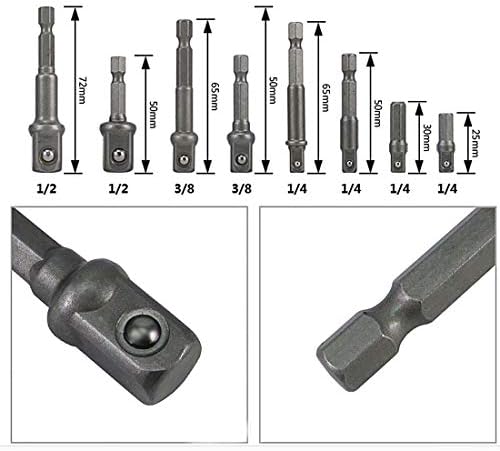 8 יחידות שקע קצת משושה שוק מתאם תרגיל אגוז נהג כוח הארכת בר סט,1/4 3/8 1/2 משושה שוק מטרי שקע ברגים בורג עבור רכב עשה זאת בעצמך ובית תיקון כלי ערכות