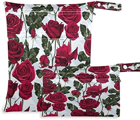 קיגאי 2 יחידים שקיות רטובות אטומות למים פרח ורד אדום רחיצה רחיצה חוזרת ונשנית שקיות יבשות רטובות עם שני רוכסנים לחיתולי בד בגדי ים בגדי כושר מלוכלך
