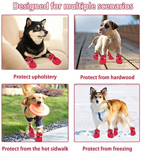 נעלי כלבים של מגפי כלבים, נעלי כלבים, נעליים חיצוניות עם רצועות רפלקטיביות מתכווננות לכלבים גדולים בינוניים גדולים, מגני כפות לטיולים, מקורה וחיצוניות 4 יחידות
