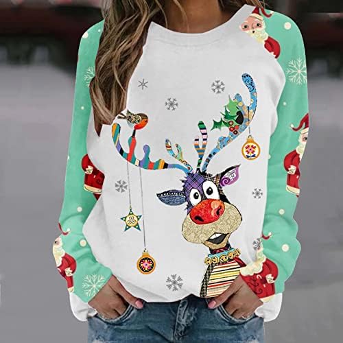 חולצות שרוול ארוך לנשים סוודר חג מולד מכוער של סוודר חידוש בלוק שרוול שרוול צוואר סווטשירטים