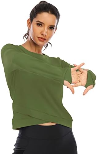 חולצות יבול שרוול ארוך לנשים כושר רופף חולצות יוגה לנשים חולצות אימון שרוול ארוך לנשים עם חור אגודל