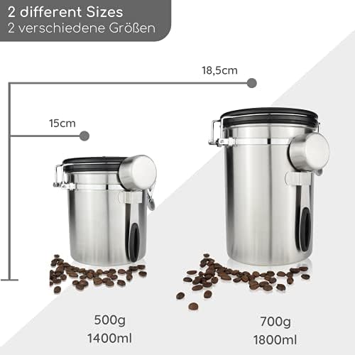 מילו קפה מיכל / 500 גרם, 700 גרם / קפה קמרון אטום נירוסטה עם מדידת כפית, אחסון עבור קפה אבקה, קפה תבואה