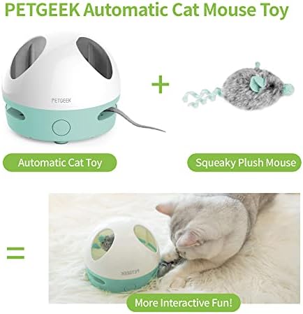 חתול צעצוע עם ריצה עכבר, אינטראקטיבי תנועה חתול צעצוע עם אלקטרוני חכם נע זנב וחורק עכבר, מחבואים האנט צעצועים לחתולים מקורה