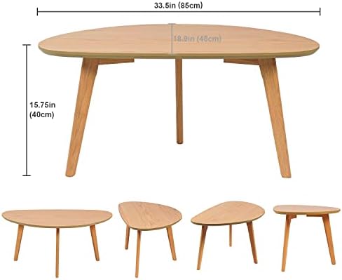 פירמיננה קטן סגלגל קפה שולחן אמצע המאה מודרני קפה שולחן לסלון מרכז שולחן מינימליסטי תצוגת שחור קפה שולחן,טבע עץ(33.5 ב