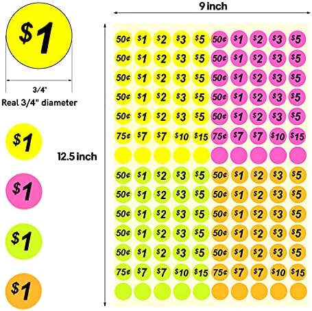 2800 יחידות מוסך מכירת מחיר מדבקות, 3/4 עגול תמחור תוויות בצבעים בהירים