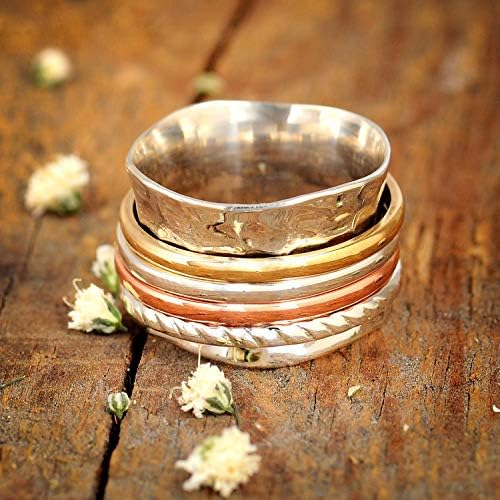 בוהו - קסם ספינר טבעת לנשים 925 סטרלינג כסף עם נחושת פליז וכסף לקשקש טבעות