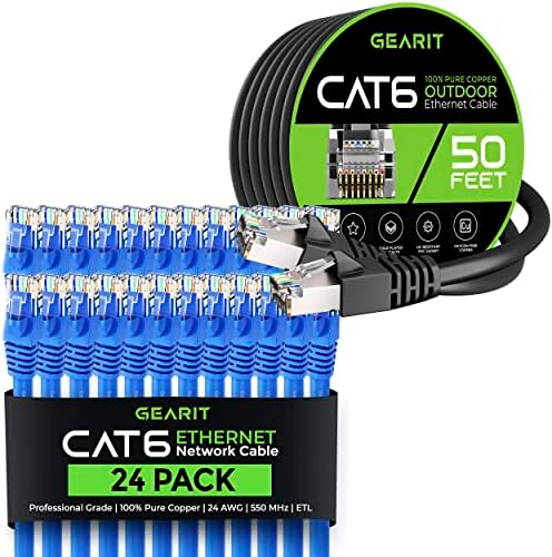 Gearit 24 פאק 1.5ft Cat6 כבל אתרנט וכבל 50ft cat6