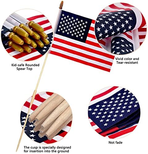 12 חבילות 8x12 אינץ 'דגלים אמריקאים על מקל, דגלים אמריקאים, דגל מקל ארהב עם כף יד ועיצוב דגל רב-תכליתי מקורקע ליום הזיכרון, 4 ביולי, יום הוותיקים