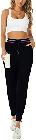 מכנסי טרניעה של Fivasu נשים רצות כותנה קלות עם כיסים מותניים גבוהים אימון סופר רך מכנסי זיעה מזדמנים
