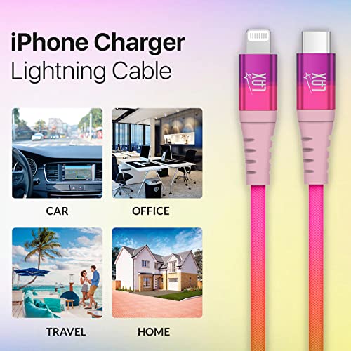 גאדג'טים LAX USB C לכבל ברק - Apple MFI כבל ברק מוסמך לאייפון 14/14 פלוס/14 Pro/14 Pro Max, iPad, iPod - כבל טעינה מהיר ניילון עמיד - 10ft - קשת