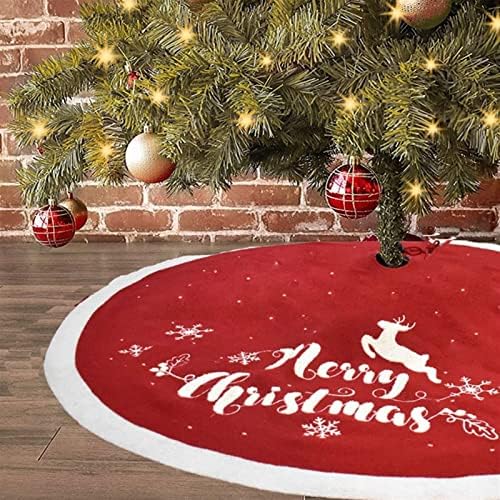 NXDRSM חצאית עץ חג המולד אדום 48 אינץ 'רקמה איילים עם קישוט גבול לקצץ לבן לקישוטי מסיבת חג חג המולד מחצלת עץ חג המולד לקישוטים לחג המולד