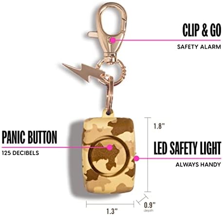 בלינגסטינג מיני אזעקת בטיחות אישית-אזעקת פאניקה להגנה עצמית של 125 דציבלים עם כפתור הפעלה שקוע, נורת לד וקליפ מחזיק מפתחות-הסוואה חול
