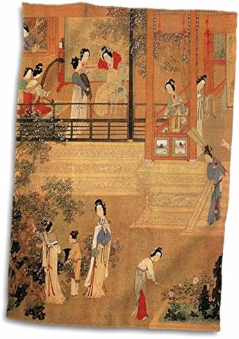 3דפס ורדים של נשים סיניות בארמון בשושלת מינג מגבת טוול_212617_1, 15 איקס 22, ססגוניות