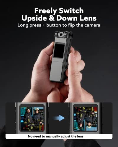 LOSFOM Z06 מצלמת גוף מסתובבת, 1080p HD Body Bew Weak עם זיכרון 64 גרם, מצלמה רכובה על גוף עם ראיית לילה, עדשה סיבובית 180 מעלות, תמונה אוטומטית Upsidedown, מצלמת גוף לרכיבה, חיית מחמד, נסיעה, חיצונית.