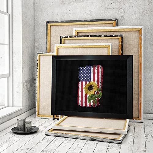 חמניות וינטג 'עם דגל אמריקאי ערכות ציור יהלומים מסגרת תמונה 5D DIY מקדחה מלאה ריינסטון אמנויות עיצוב קיר למבוגרים בלאקווד 50 * 40 סמ