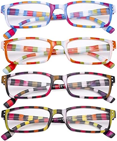 כוורן 4 חבילה גבירותיי קריאת משקפיים-צבעוני פס עיצוב קוראים לנשים קריאה + 3.50