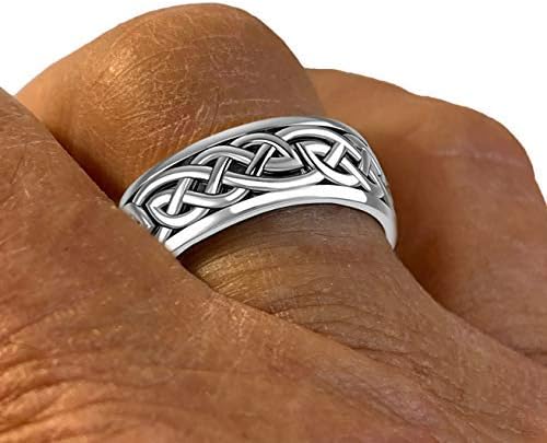 ארהב תכשיטים ואבני חן גברים של 925 סטרלינג כסף אירי סלטיק קשר חתונה ספינר טבעת בנד