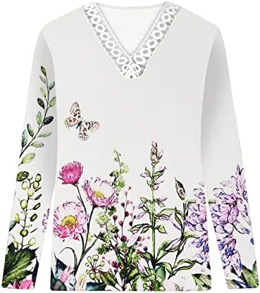 צמרות לנשים תחרה לקצץ שרוול ארוך חולצות טשטוש יתר על המידה פרחים מודפסים בקיץ סוודר חולצה מזדמנים