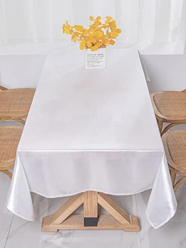 מפת משי חיקוי לבנה של ינזי 60 על 84 אינץ', בד שולחן מלבן לשולחן 4 אנשים, כיסוי שולחן פוליאסטר רחיץ עמיד לקמטים למסיבות מזנון שולחן אוכל לחתונה ומחנאות