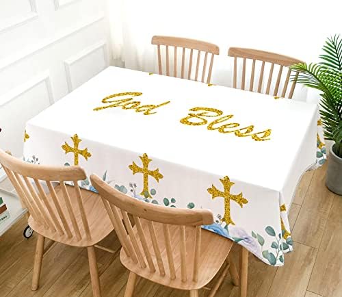 חאפאנגרי אלוהים יברך מפת שולחן ילד ראשון הקודש כחול טבילת הטבלה מסיבת קישוט הנוצרי צלב מטבח אוכל חדר שולחן בד בית תפאורה-60 עבור 84 אינץ