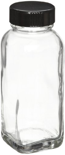 ויטון 216888 בקבוק מרובע צרפתי, זכוכית שקופה, קיבולת 16 עוז עם מכסה בורג מצופה גומי פנולי שחור 48-400, קוטר 68 מ מ על 167 מ מ
