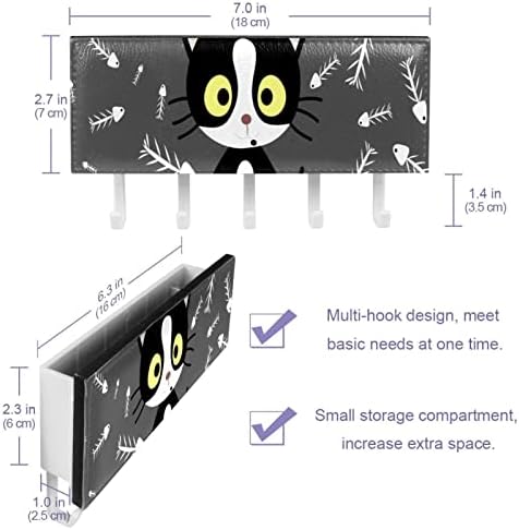סאנר שחור חתול דגי קוץ מפתח מחזיק עבור קיר עם דואר ארגונית, עצמי דבק מפתח מתלה עם 5 ווים, דקורטיבי בית תפאורה לכניסה אמבטיה מטבח דלת