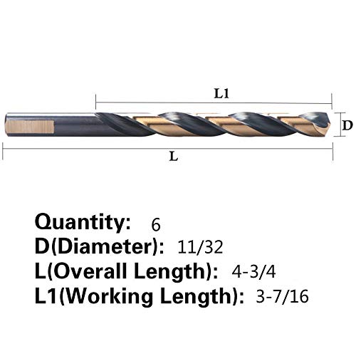 אוקסטול 11/32 אינץ', 6 יחידות מקדחים, פלדה גבוהה, 3 שוק שטוח