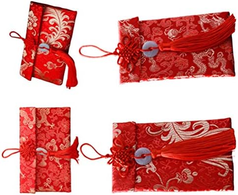 מעטפות חתונה 4 יחידות סיני משי אדום מעטפות משי בד שקיות אדום מזל כסף כיסים לשנה חדשה 2020 עכברוש חתונה חתונה מעטפות דקורטיבי מעטפות