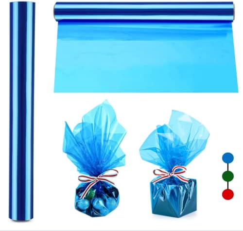 גליל עטיפת צלופן כחול רחב במיוחד בגודל 100 רגל-גליל צלופן שקוף כחול לעטיפת סלסלת מתנה-עטיפת פלסטיק לקישוטי מקלחת לתינוק, פינוקים, אריזת מתנה לסיום הלימודים.