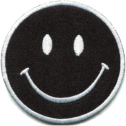XOMISE הרבה של 6 יח 'צבע שחור עגול חיוך מצחיק פנים פנים רטרו היפי ברזל DIY על טלאים רקומים