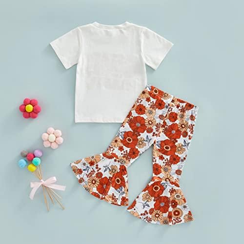 XDFTWDMGQE פעוט פעוט תינוקת גרובית פרח פרח פרח חולצת טריקו רומפר עליון מכנסיים מתרחבים 2 יחידות תלבושות קיץ סט בגדים