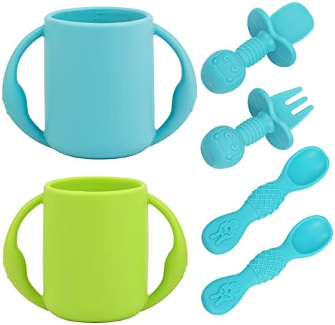 כוסות וכפיות לתינוקות של הפוטק-כוס אימון סיליקון לפעוטות ותינוקות - כלי גמילה לתינוקות-סיליקון בדרגת מזון-בטוח למדיח כלים