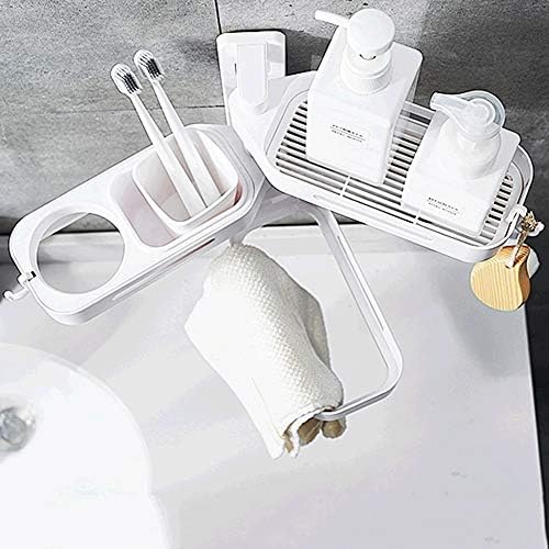 מדף מקלחת KLHHHG, פלסטיק אמבטיה לבן ללא קידוח מדפי אחסון מארגן רב -תפקוד עם כוס יניקה חזקה