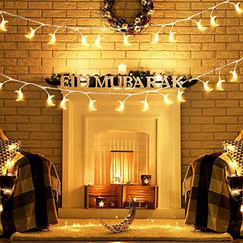 Acelist Ramadan Decor String Lights Awkes Sutments מופעלת 40 LED אורות Mubarak Ramadan למסיבת סהר, קישוטים רמדניים לבית, לחתונה, לגינה, חדרי מגורים ， מקורה ， בחוץ