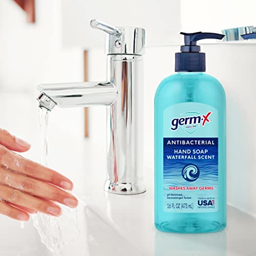 סבון ידיים נוזלי אנטיבקטריאלי, ריח מפל מים, רמת חומציות מאוזנת, 16 אונקיות, נבדק רופא עור, שטיפת ידיים שקופה למטבח או לאמבטיה