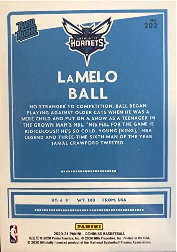 2020-21 Panini Donruss - Lamelo Ball - טירון מדורג - Charlotte Hornets NBA כרטיס טירון כדורסל - כרטיס RC 202
