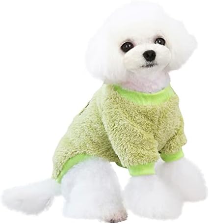 IZEFIA סוודר כלבים בגדי כלב פליס סוודר צמר כלב חורף חולצת זיעה חמה עם דוב פיג'מה רכה סוודר צמר לכלב קטן כלב בינונית חתול ירוק S