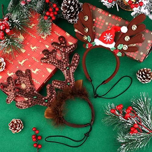 Pedgot 3 חבילה לחג המולד של חיות מחמד חג המולד חג המולד לולאת שיער איילים חומים איילים קרניים בגימור חג המולד תחפושת לחיות מחמד אביזר שיער לכלבים