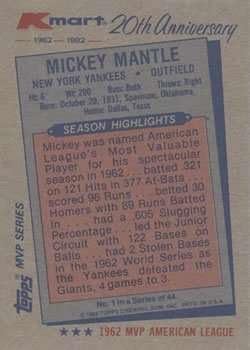 מיקי מנטל 1982 Topps K-Mart כרטיס בייסבול מספר 1