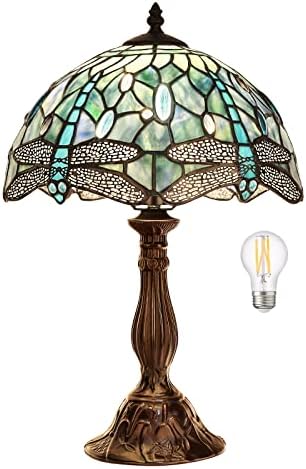 טיפאני מנורת שולחן מנורת זכוכית צבעונית שפירית המיטה מנורת קריאת שולחן אור לחדר שינה סלון 18 גבוה 1 יחידות הוביל הנורה כלול