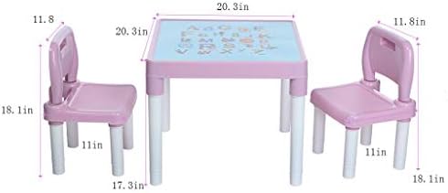 שולחן ילדים מפלסטיק ו -2 כיסאות סט, לבנים 0 או לפעוטות בנות, עם שולחן אלפבית אנגלי, פינת שולחן מעוקלת, חומר ידידותי לסביבה בטיחותי