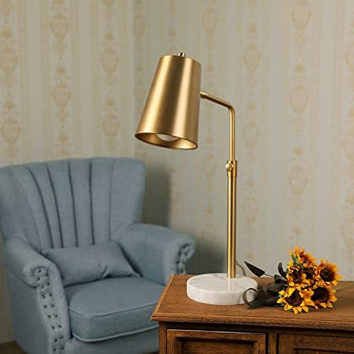 מנורת שולחן זהב עם הנורה הובילה מתכוונן, בסיס שיש מנורת שולחן מתכת פליז עתיק, אמצע המאה מודרנית קריאת מנורת משרד, 20 משימה תעשייתית מנורת עבודת מנורת לקריאת חדר שינה
