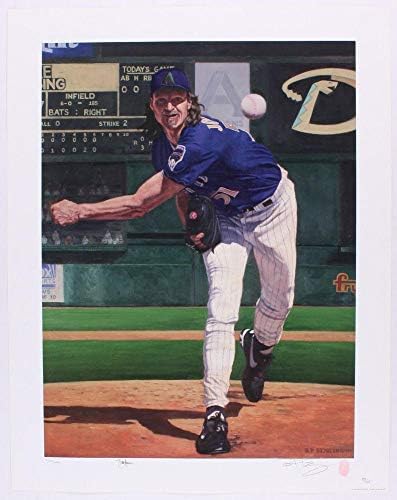 רנדי ג'ונסון חתימה 22x28 ליטוגרפיה צבעונית - JSA COA! - אמנות MLB עם חתימה