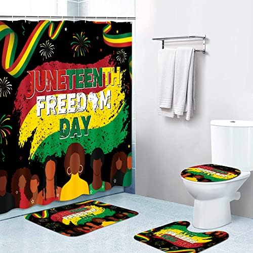 וילון מקלחת אמבטיה יוני -עשרה ערכת 19 ביוני 1865 אפרו -אמריקה אמריקה חגיגת חגיגת חגיגות חגיגת אמבטיה עם שטיחים ו -12 ווים