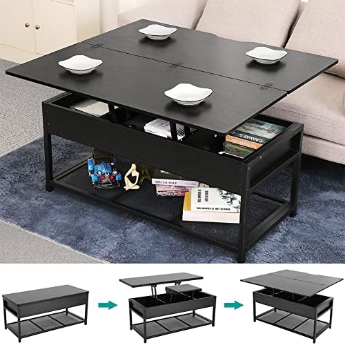 כמו מעלית למעלה קפה שולחן עם נסתרת תא ואחסון מדף, מודרני שחור מעלית שולחן קפה שולחן ממיר כדי אוכל שולחן, לשלוף קפה שולחנות לסלון 3 ב 1 רב-פונקציה